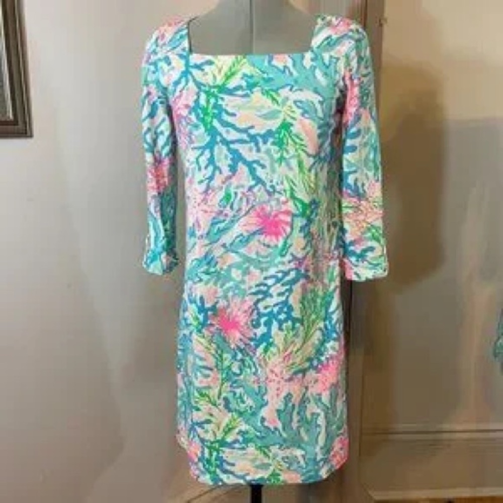 Lilly Pulitzer Bailee Dress in the Multi Coral Bay print